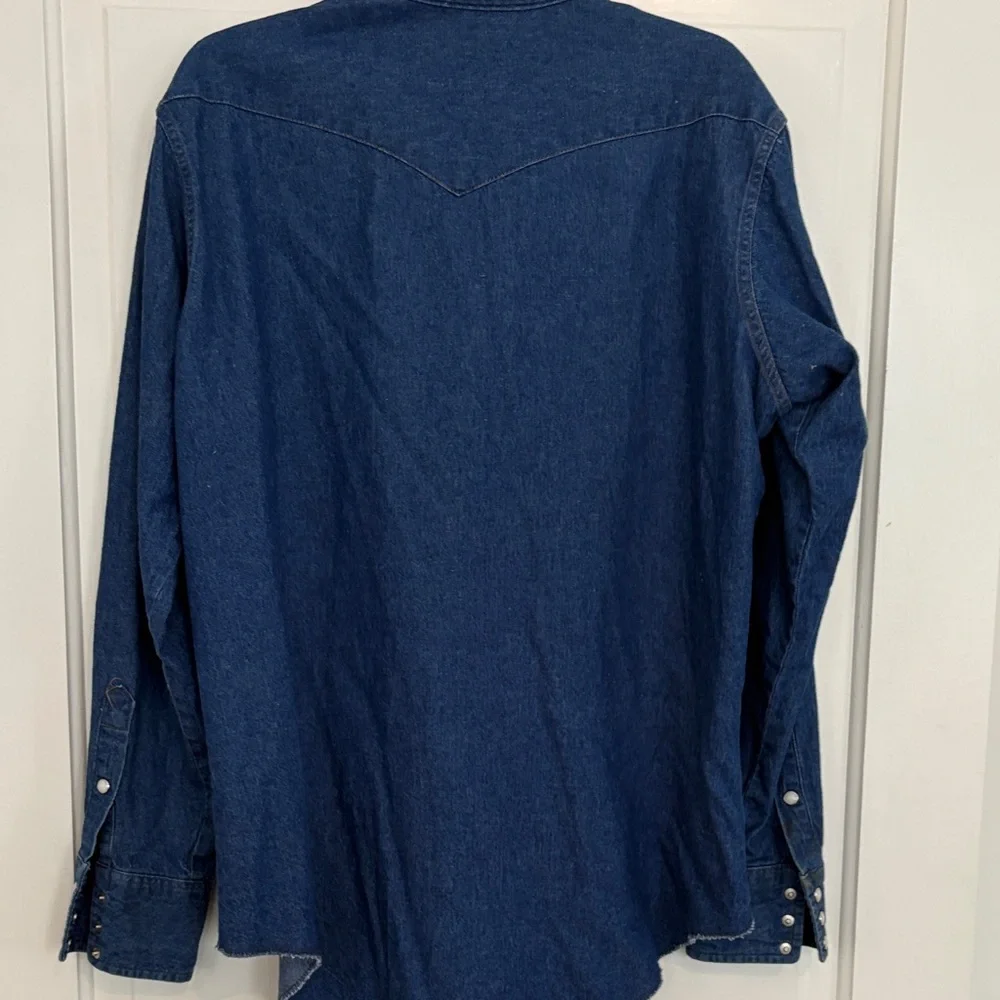 Vintage Pearl Snap Wrangler Men's Dark Blue‎ Button-Down Shirt - Picture 6 of 8